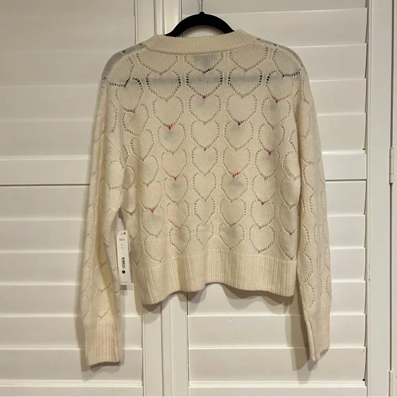 Aqua Cashmere Tulip Floral Embroidered Cashmere Sweater Cream/Pink Size Small - Picture 8 of 9
